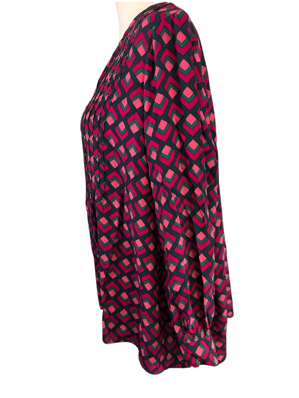 Terra & Sky Pink and Black Geometric Pintuck Tunic 2X - Picture 6 of 8